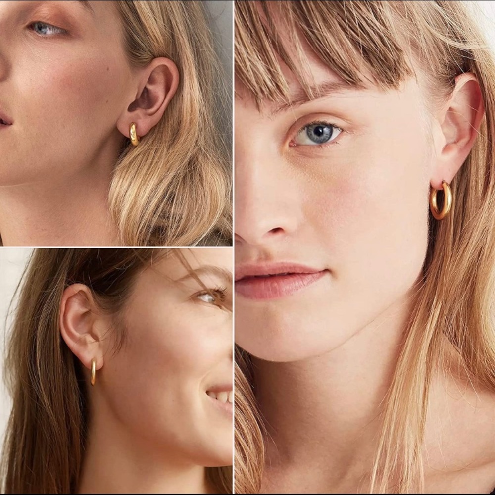 Delicate [GOLD] Minimalist Geometric Triangle Huggie Hoop Earrings - Picture 3 of 6